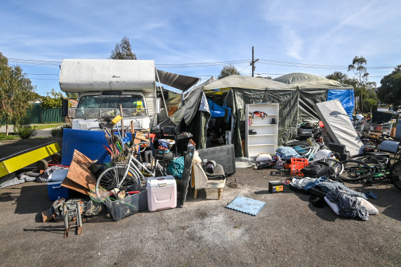 A homeless settlement at a Reservoir car park has recently grown with a significant amount of hard rubbish.
