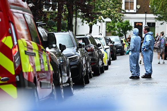 Police forensics officers are seen outside Keir Starmer’s north London property.