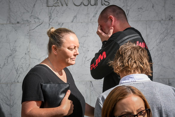 Hannah McGuire’s grieving parents, Debbie and Glenn McGuire, outside Ballarat Magistrates’ Court on Tuesday.