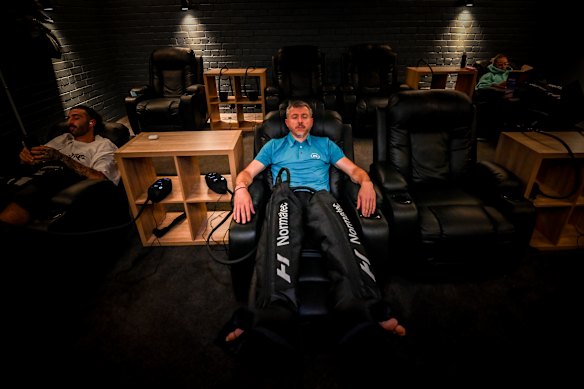 Sekulovski in a pair of compression pants at P3 Recovery Centre.
