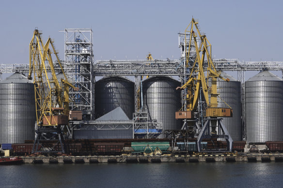 The grain storage terminal at the Odesa Sea Port in Ukraine.