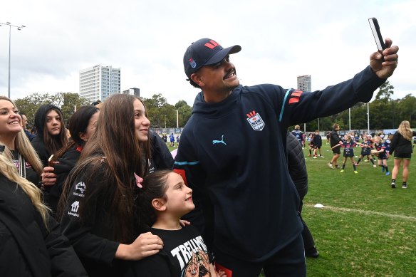 Latrell Mitchell with NSW fans this week.