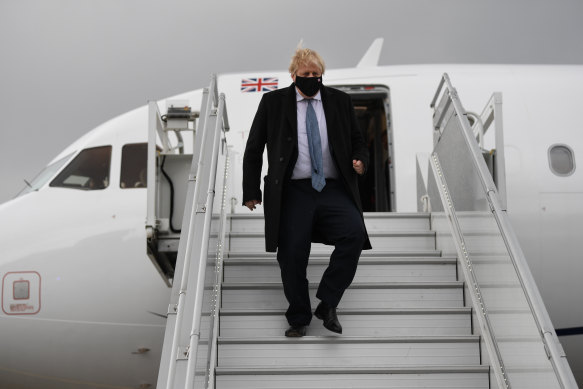 British Prime Minister Boris Johnson arrives in Warsaw ahead of talks with the Polish President on Thursday.