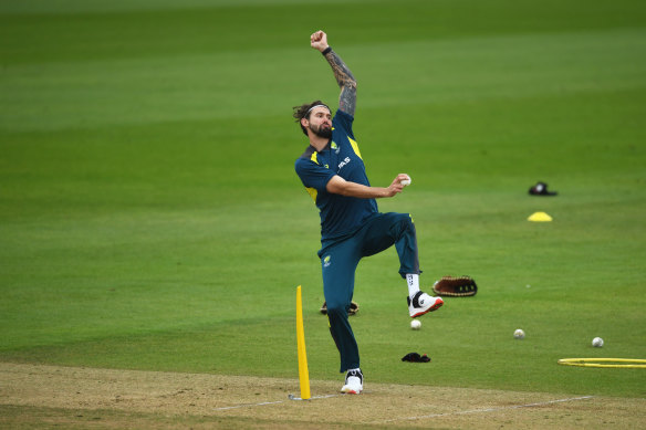 Kane Richardson during bowling practice. 