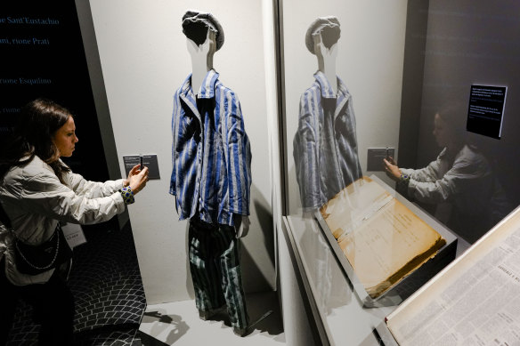 The exhibition includes a uniform that belonged to a prisoner of the Nazi extermination camps.