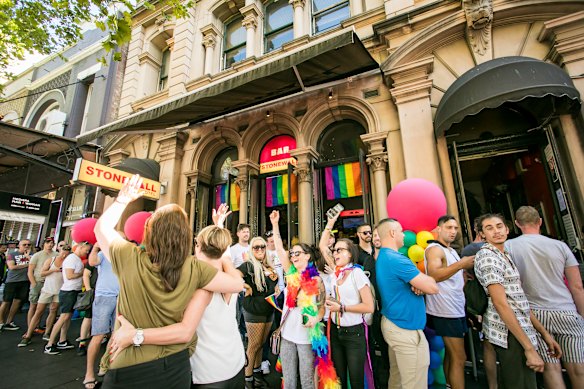 Celebrations to mark the Yes vote for marriage equality in 2017 at the Stonewall Hotel. 