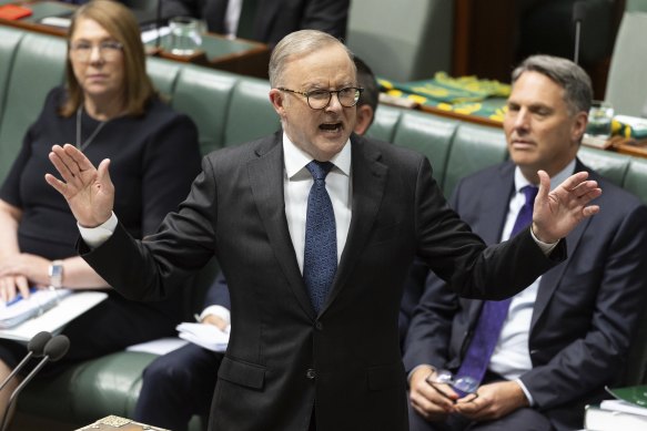 Prime Minister Anthony Albanese during question time in parliament yesterday.