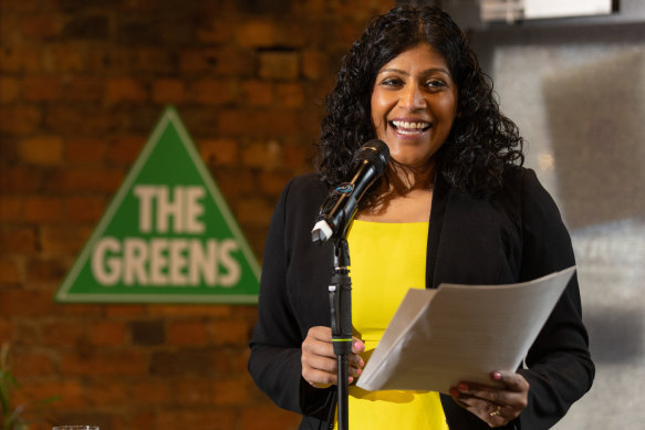 Greens leader Samantha Ratnam at the party’s campaign launch on Wednesday night.