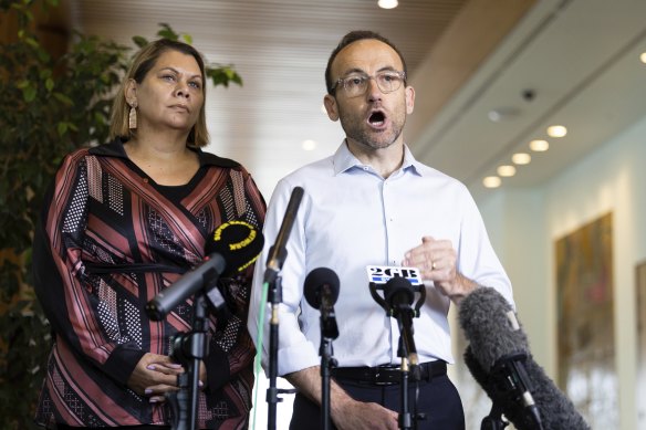 Senator Dorinda Cox, Greens resources spokesperson, and Greens leader Adam Bandt.