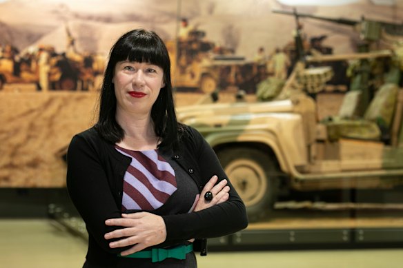 Bliss Jensen in the Australian War Memorial’s Peacekeeping Gallery.