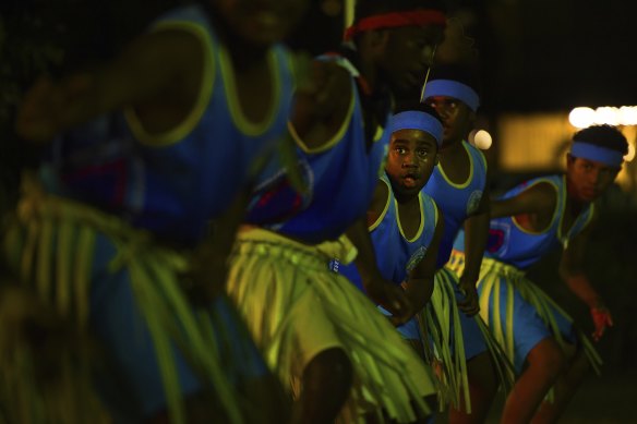 Traditional dancers perform at the Mabo Day event at the Tamwoy community hall on Thursday Island.