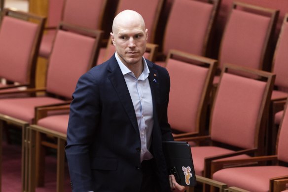 Senator David Pocock after a division in the Senate at Parliament House yesterday.