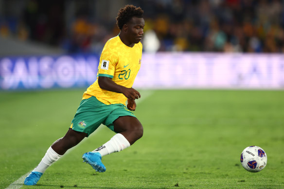 Nestory Irankunda in action for Australia.