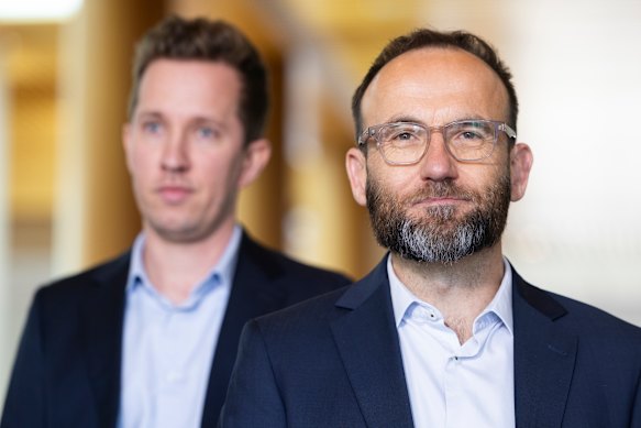 Max Chandler-Mather (left) and Adam Bandt, pictured in 2024, both lost their seats at last year’s election.