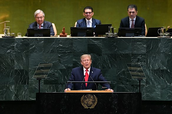 US President Donald Trump speaks during the United Nations General Assembly.