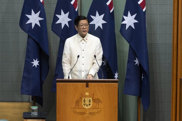 Philippine President Ferdinand Marcos Jr addresses a joint sitting of parliament on Thursday.