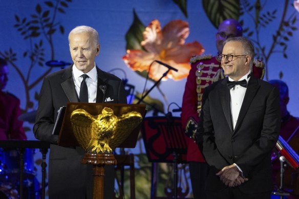 President of the United States Joe Biden and Prime Minister Anthony Albanese during a state dinner.