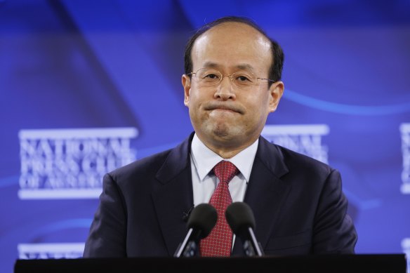 China’s ambassador to Australia, Xiao Qian, during his  address to the National Press Club on Wednesday.
