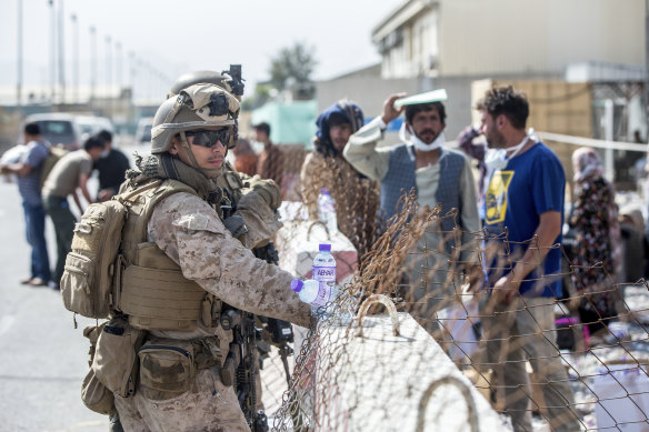 US Marines keep watch at the Kabul airport.