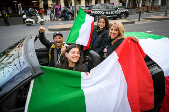 John Mandorla celebrates Italy’s semi-final win with his wife Julie and their two daughters Klarissa (centre) and Liana.