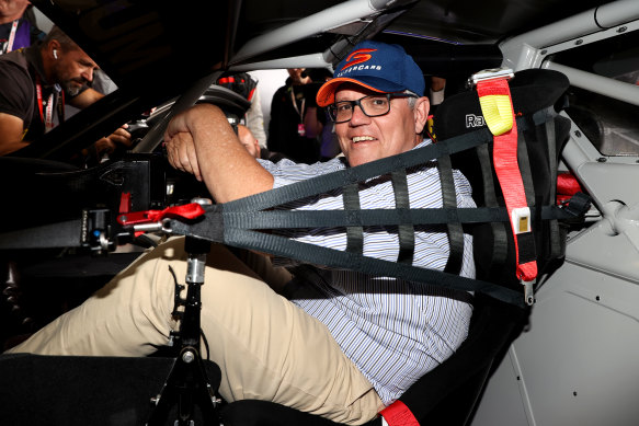 Scott Morrison at Mt Panorama on Sunday.