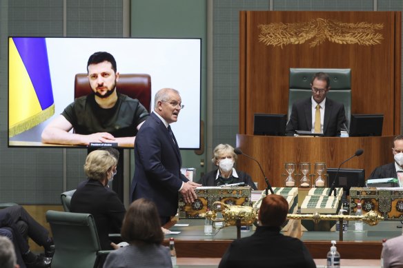 Scott Morrison has announced Australia will send armoured vehicles to Ukraine after President Volodymyr Zelensky asked for them in his address to Parliament on Thursday.