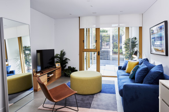 One of the one bedroom living rooms in the LIV Indigo rental complex.