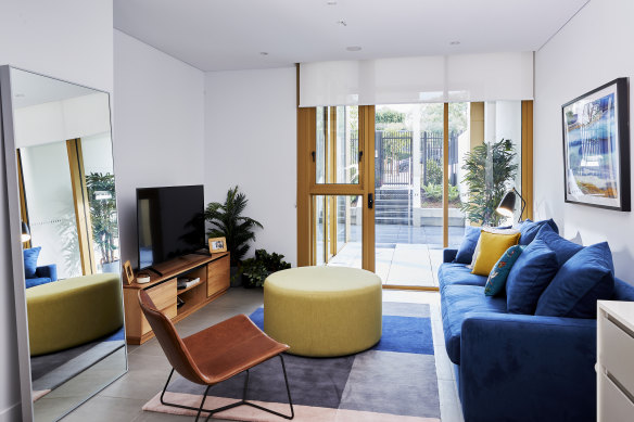 One of the one-bedroom living rooms in the LIV Indigo build-to-rent complex.