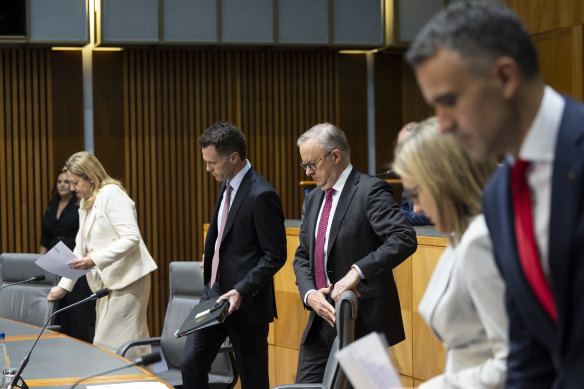 The prime minister, the premiers and chief ministers arrive for the press conference after national cabinet. 