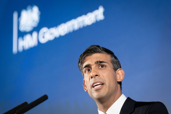 Prime Minister Rishi Sunak speaks during his first major domestic speech of the year, in East London, on January 4.