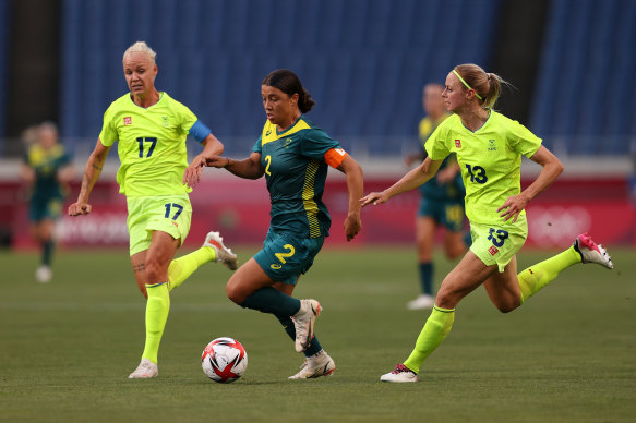 Individual brilliance: Sam Kerr carried the Matildas in the first half.