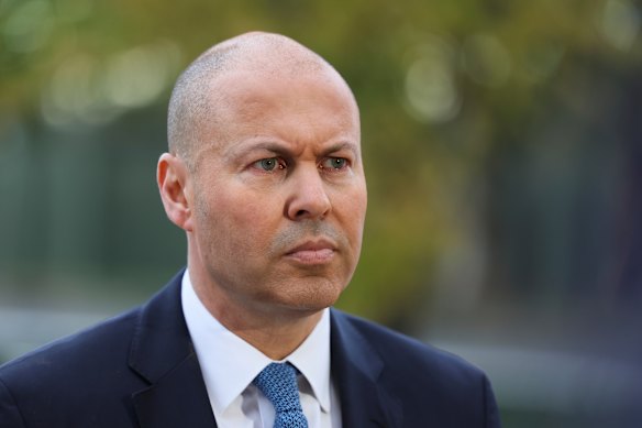 Federal Treasurer Josh Frydenberg addressing the media earlier this morning. 