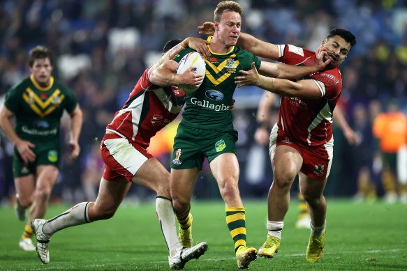 Daly Cherry-Evans in action against Lebanon at the Rugby League World Cup.