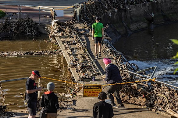 Floodwaters left piles of debris along the Parramatta River.