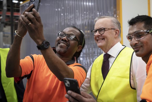 Albanese met workers at a factory in the Sydney suburb of Minto last week.