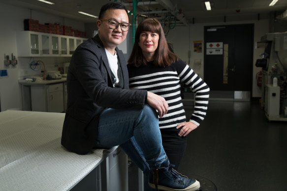 Alan Yu, a co-founder of the Providence Group that is investing in the new storage devices, and Amy Kean, a board member at UNSW's Hydrogen Energy Research Centre.