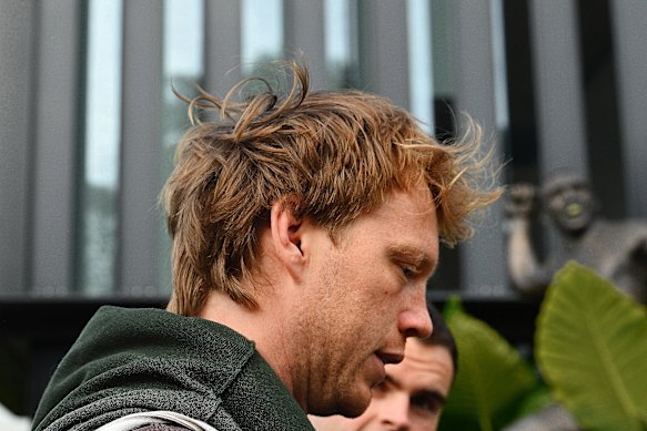 Swans captain Callum Mills arrives at Swans HQ on Tuesday morning. 