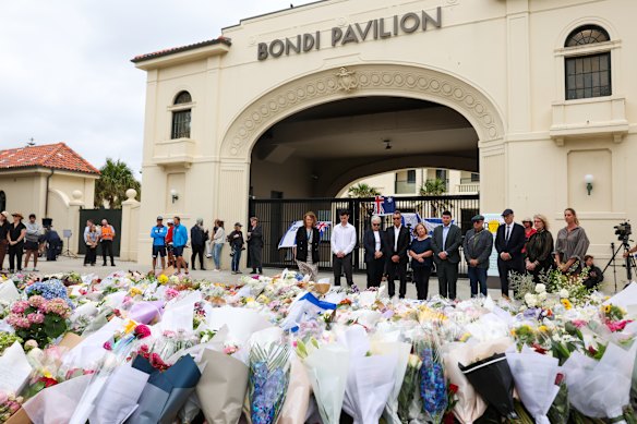 The floral tribute at Bondi Beach.  Sanadze collected flowers to create a tribute to the those who died at the massacre.