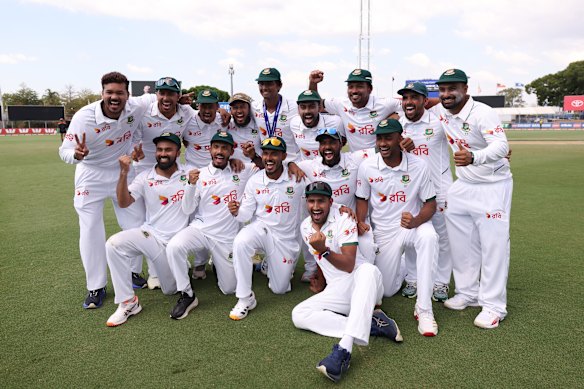 The victorious Bangladesh team soak up the good vibes of their greatest victory in Test cricket. 