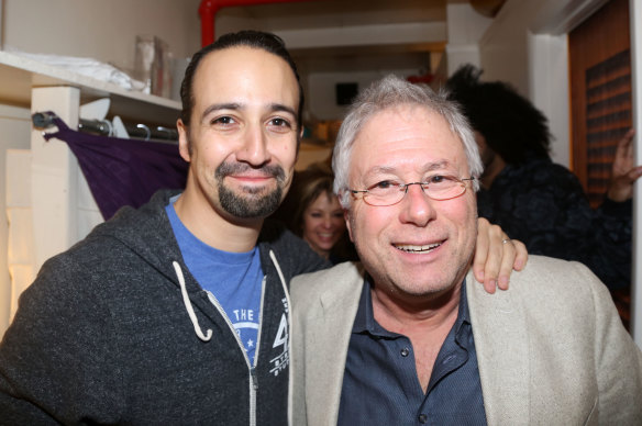  Lin-Manuel Miranda and Alan Menken during the Broadway season of Hamilton in 2015. 