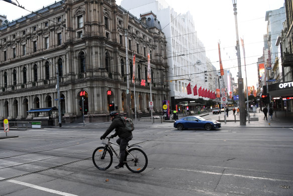 Melbourne’s streets on day one of the city’s seven-day lockdown.
