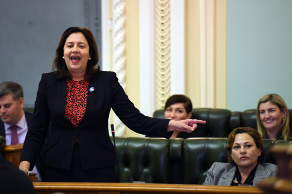 Queensland Premier Annastacia Palaszczuk (left) and her Deputy Premier Jackie Trad (right) during question time on Tuesday