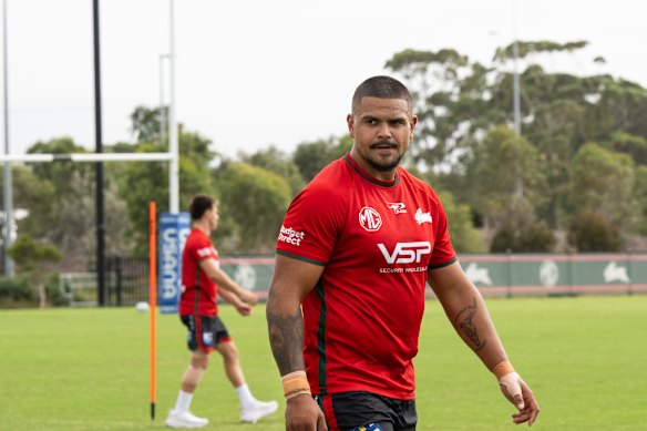 Rabbitohs player Latrell Mitchell trained in the centres on Wednesday.