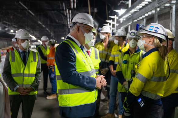 Prime Minister Scott Morrison at the M4-M5 link in NSW.