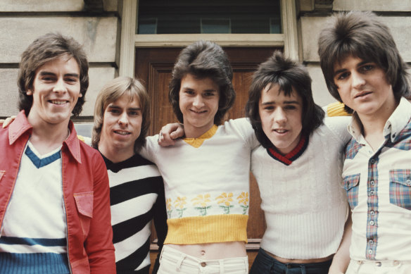 The Bay City Rollers in 1974: Left to right:  Alan Longmuir, Derek Longmuir, Les Mckeown, Stuart ‘Woody’ Wood, Eric Faulkner. 