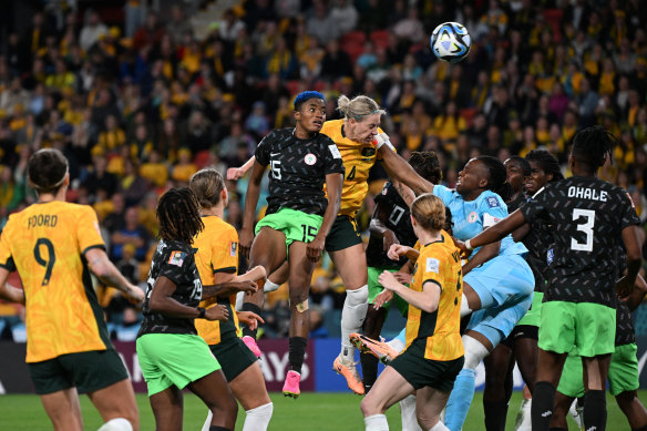 Alanna Kennedy was thrown up front for the latter stages of Australia’s 3-2 loss to Nigeria.