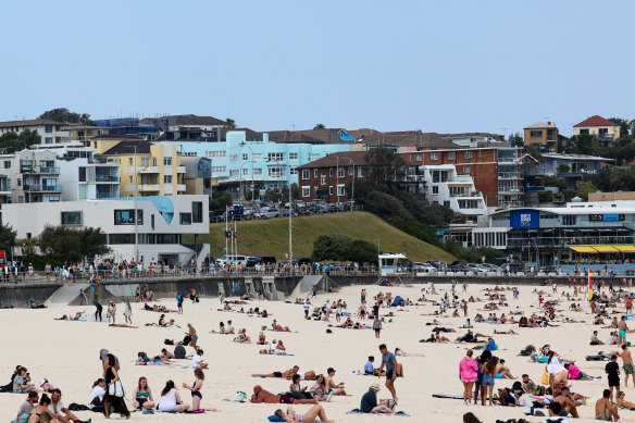 Low-rise units dominate the skyline at Bondi Beach.