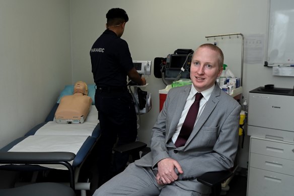 Crown Resorts manager of clinical governance and medical response David McLeod (right) and paramedic Vandan Tevani in Crown Sydney’s health centre. 