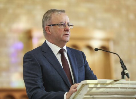 Opposition Leader Anthony Albanese speaks at the 2021 Ecumenical Service for the Commencement of Parliament held at St Christopher’s Catholic Cathedral in Canberra on Monday.