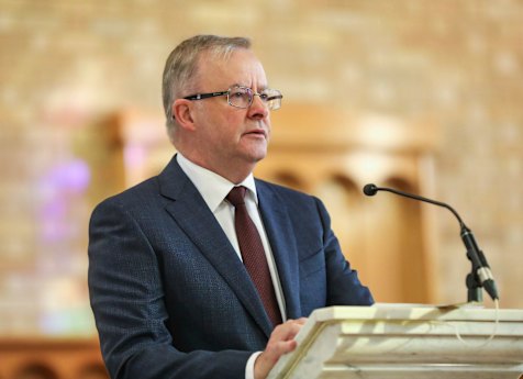 Opposition Leader Anthony Albanese speaks at the 2021 Ecumenical Service for the Commencement of Parliament held at St Christopher’s Catholic Cathedral in Canberra on Monday.